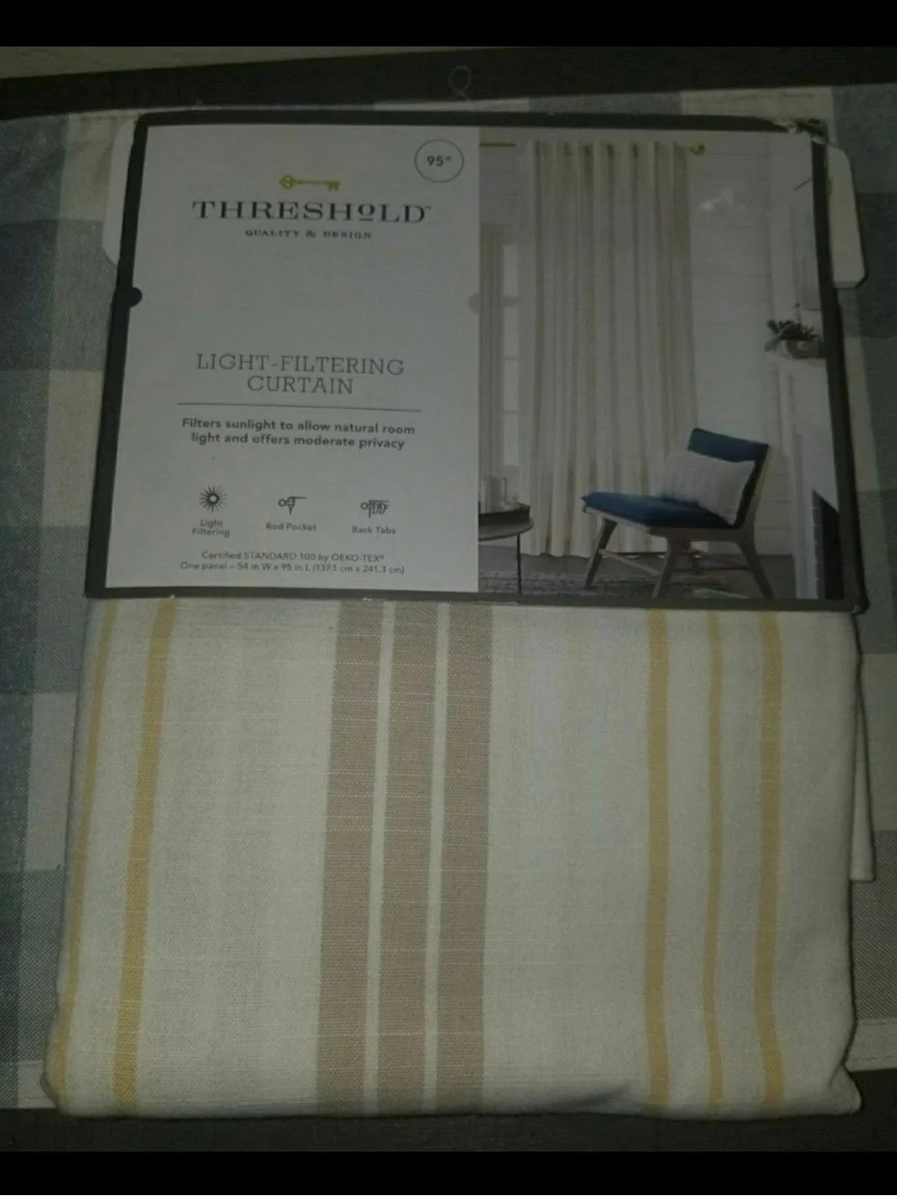 Threshold Light-Filtering Curtain Panel in Ivory with Yellow & Tan Stripes